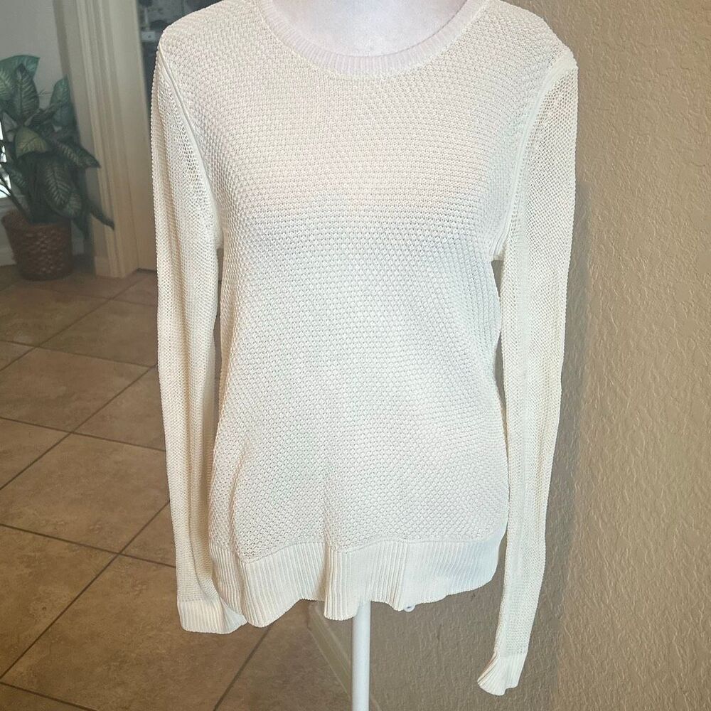 Rag & Bone Size M Open Knit Crewneck Sweater White Coastal Spring Cotton Preppy